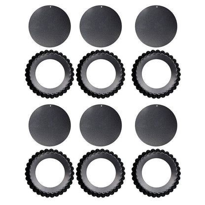6PCS Removable Bottom Tart Pan Non Stick Coating Carbon Steel Black Quiche Pan for Kitchen V1294-YM0512-3118220298411