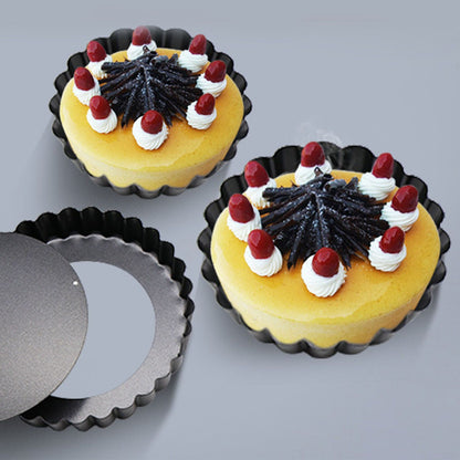 6PCS Removable Bottom Tart Pan Non Stick Coating Carbon Steel Black Quiche Pan for Kitchen V1294-YM0512-3118220298411