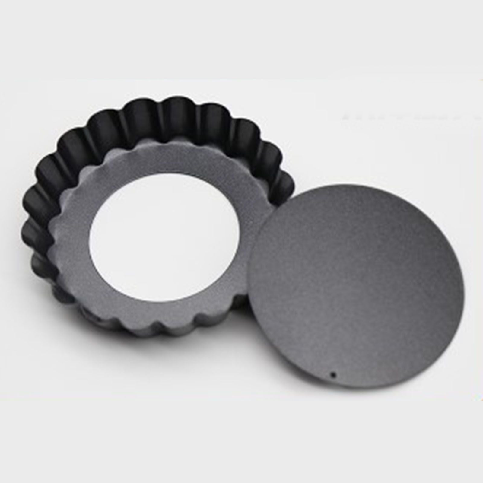 6PCS Removable Bottom Tart Pan Non Stick Coating Carbon Steel Black Quiche Pan for Kitchen V1294-YM0512-3118220298411