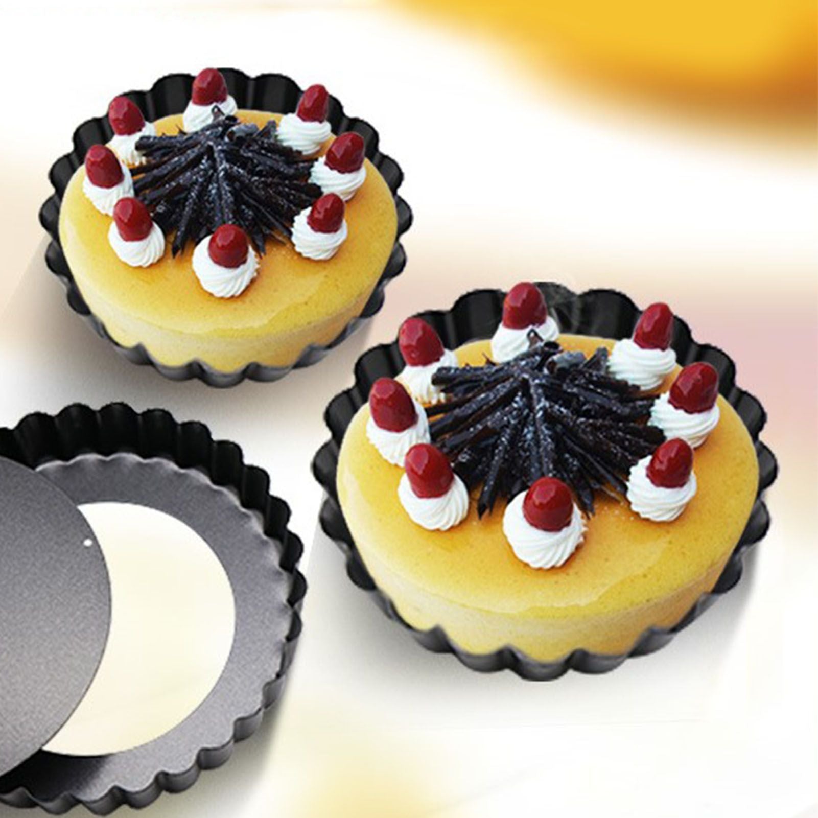 6PCS Removable Bottom Tart Pan Non Stick Coating Carbon Steel Black Quiche Pan for Kitchen V1294-YM0512-3118220298411