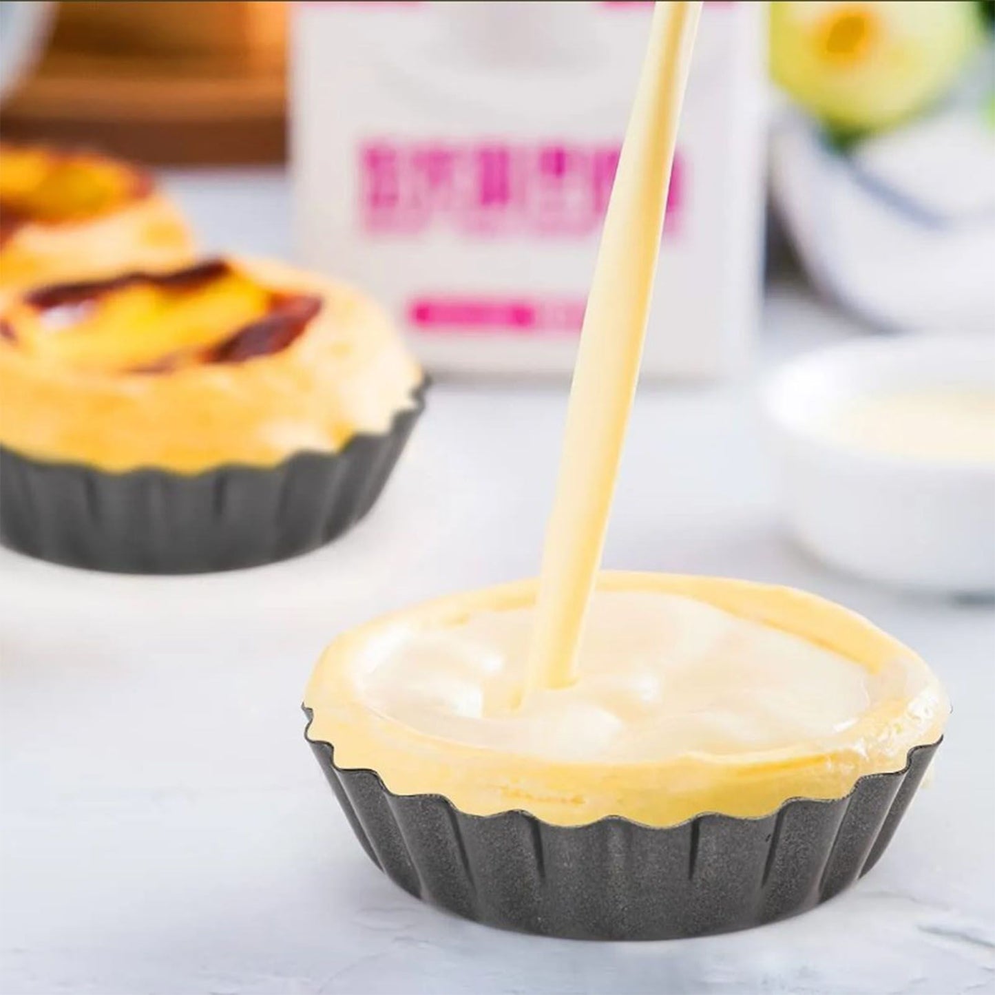 6PCS Removable Bottom Tart Pan Non Stick Coating Carbon Steel Black Quiche Pan for Kitchen V1294-YM0512-3118220298411