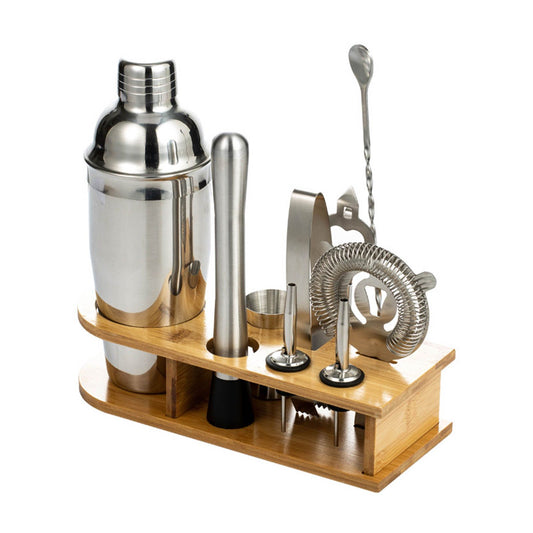 10PCS Home Bartending Kit Stainless Steel with Bamboo Tray Cocktail Mixing Tool Set for DIY Novice 550ML V1294-YM0512-3118220298911