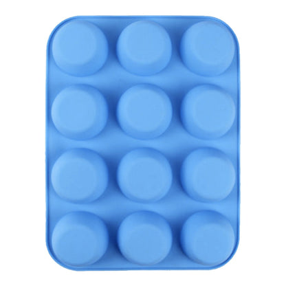 12 Cupcake Pan Soft Silicone Round Shape Easy Release Muffin Pan for Cupcake Muffin Gelatin Soap Candle Blue V1294-YM0512-3118220299312