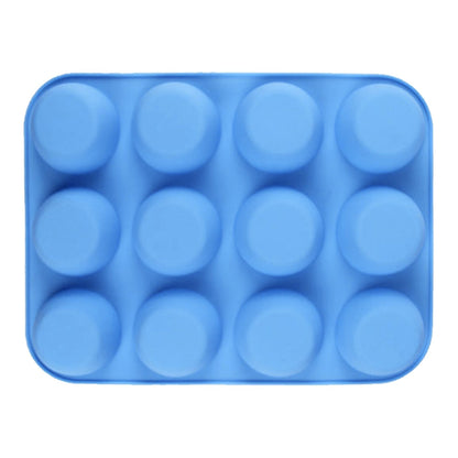 12 Cupcake Pan Soft Silicone Round Shape Easy Release Muffin Pan for Cupcake Muffin Gelatin Soap Candle Blue V1294-YM0512-3118220299312