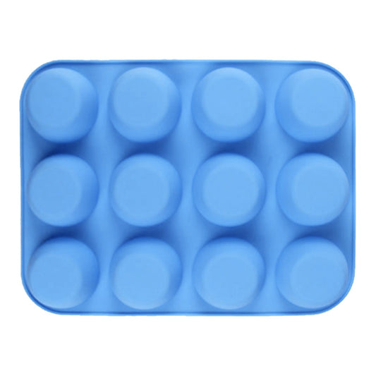 12 Cupcake Pan Soft Silicone Round Shape Easy Release Muffin Pan for Cupcake Muffin Gelatin Soap Candle Blue V1294-YM0512-3118220299312