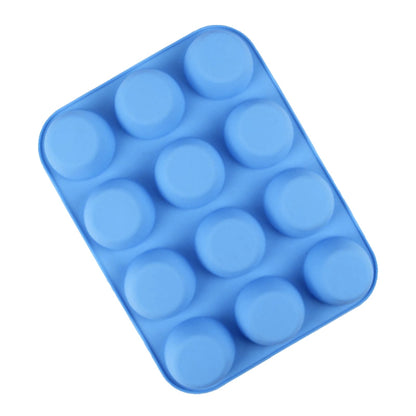12 Cupcake Pan Soft Silicone Round Shape Easy Release Muffin Pan for Cupcake Muffin Gelatin Soap Candle Blue V1294-YM0512-3118220299312