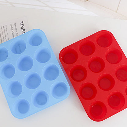 12 Cupcake Pan Soft Silicone Round Shape Easy Release Muffin Pan for Cupcake Muffin Gelatin Soap Candle Blue V1294-YM0512-3118220299312