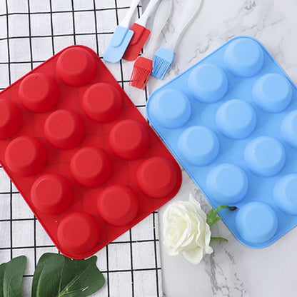 12 Cupcake Pan Soft Silicone Round Shape Easy Release Muffin Pan for Cupcake Muffin Gelatin Soap Candle Blue V1294-YM0512-3118220299312