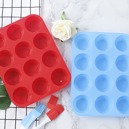 12 Cupcake Pan Soft Silicone Round Shape Easy Release Muffin Pan for Cupcake Muffin Gelatin Soap Candle Blue V1294-YM0512-3118220299312