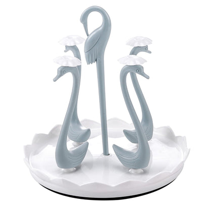 Swan Cup Holder with Rotating Drip Tray Plastic Rotatable Drinking Cup Drainer Stand Rack for Home Kitchen V1294-YM0512-3118220299412