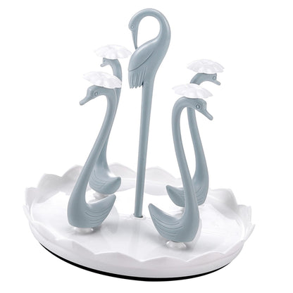 Swan Cup Holder with Rotating Drip Tray Plastic Rotatable Drinking Cup Drainer Stand Rack for Home Kitchen V1294-YM0512-3118220299412