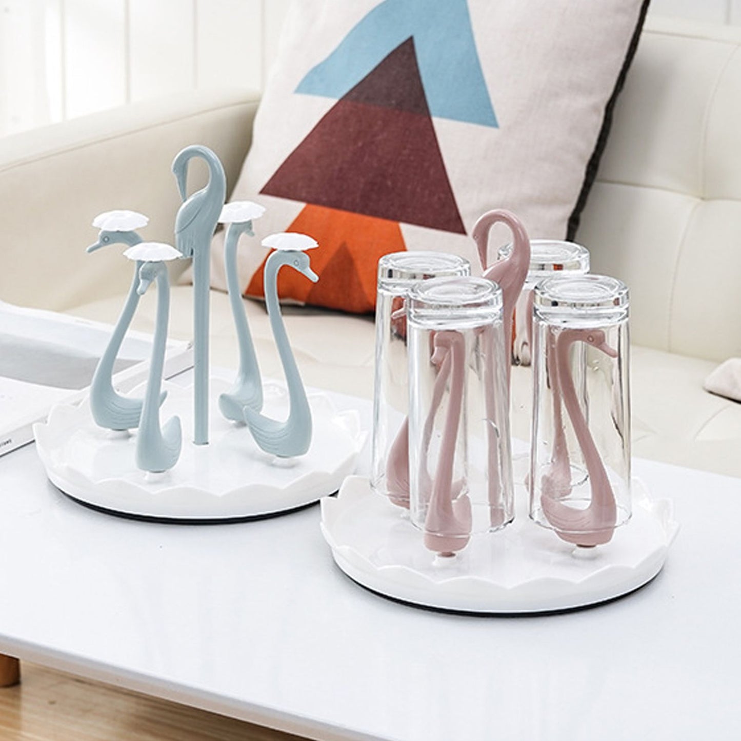 Swan Cup Holder with Rotating Drip Tray Plastic Rotatable Drinking Cup Drainer Stand Rack for Home Kitchen V1294-YM0512-3118220299412