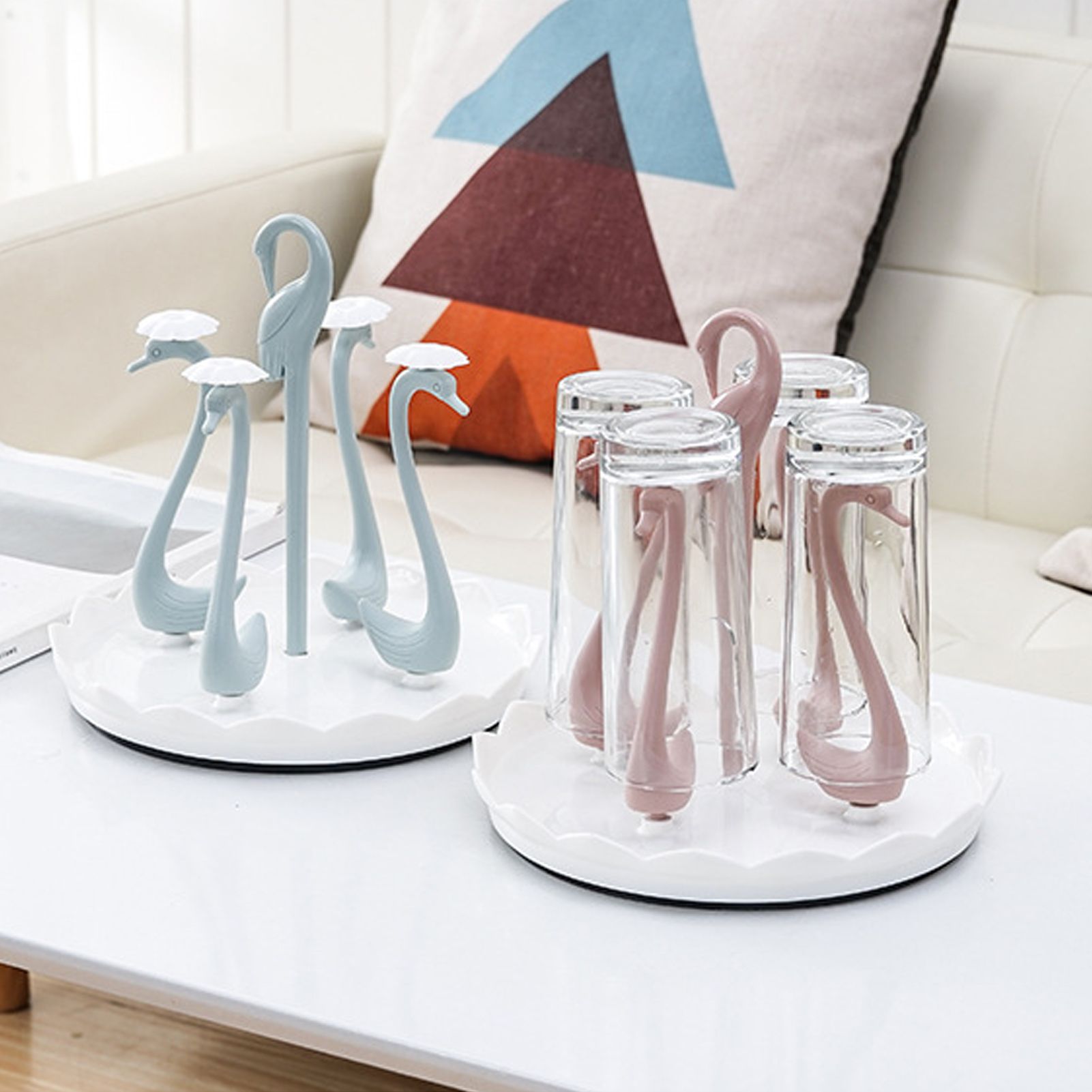 Swan Cup Holder with Rotating Drip Tray Plastic Rotatable Drinking Cup Drainer Stand Rack for Home Kitchen V1294-YM0512-3118220299412