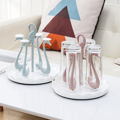 Swan Cup Holder with Rotating Drip Tray Plastic Rotatable Drinking Cup Drainer Stand Rack for Home Kitchen V1294-YM0512-3118220299412