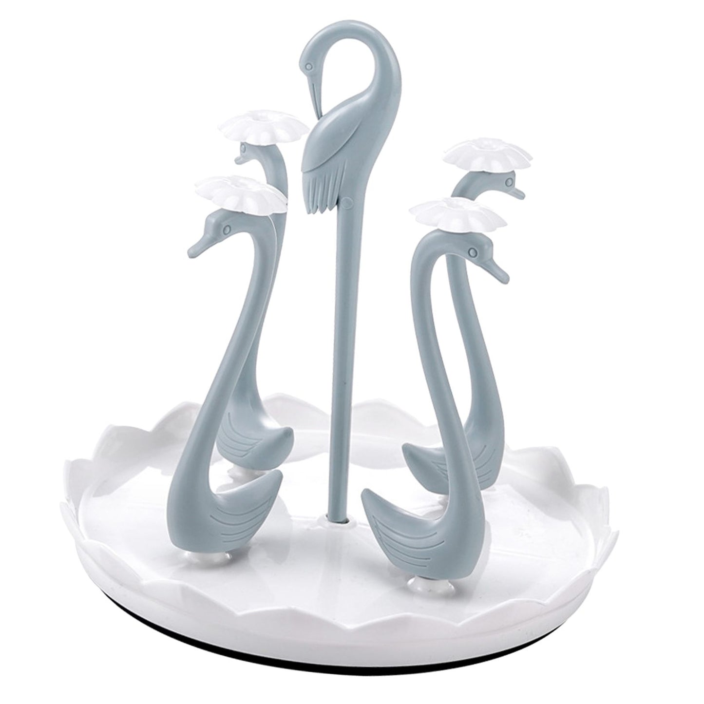 Swan Cup Holder with Rotating Drip Tray Plastic Rotatable Drinking Cup Drainer Stand Rack for Home Kitchen V1294-YM0512-3118220299412