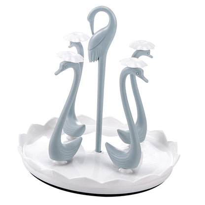 Swan Cup Holder with Rotating Drip Tray Plastic Rotatable Drinking Cup Drainer Stand Rack for Home Kitchen V1294-YM0512-3118220299412