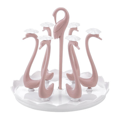 Swan Cup Holder with Rotating Drip Tray Plastic Rotatable Drinking Cup Drainer Stand Rack for Home Kitchen V1294-YM0512-3118220299413