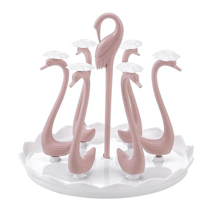 Swan Cup Holder with Rotating Drip Tray Plastic Rotatable Drinking Cup Drainer Stand Rack for Home Kitchen V1294-YM0512-3118220299413