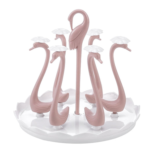 Swan Cup Holder with Rotating Drip Tray Plastic Rotatable Drinking Cup Drainer Stand Rack for Home Kitchen V1294-YM0512-3118220299413