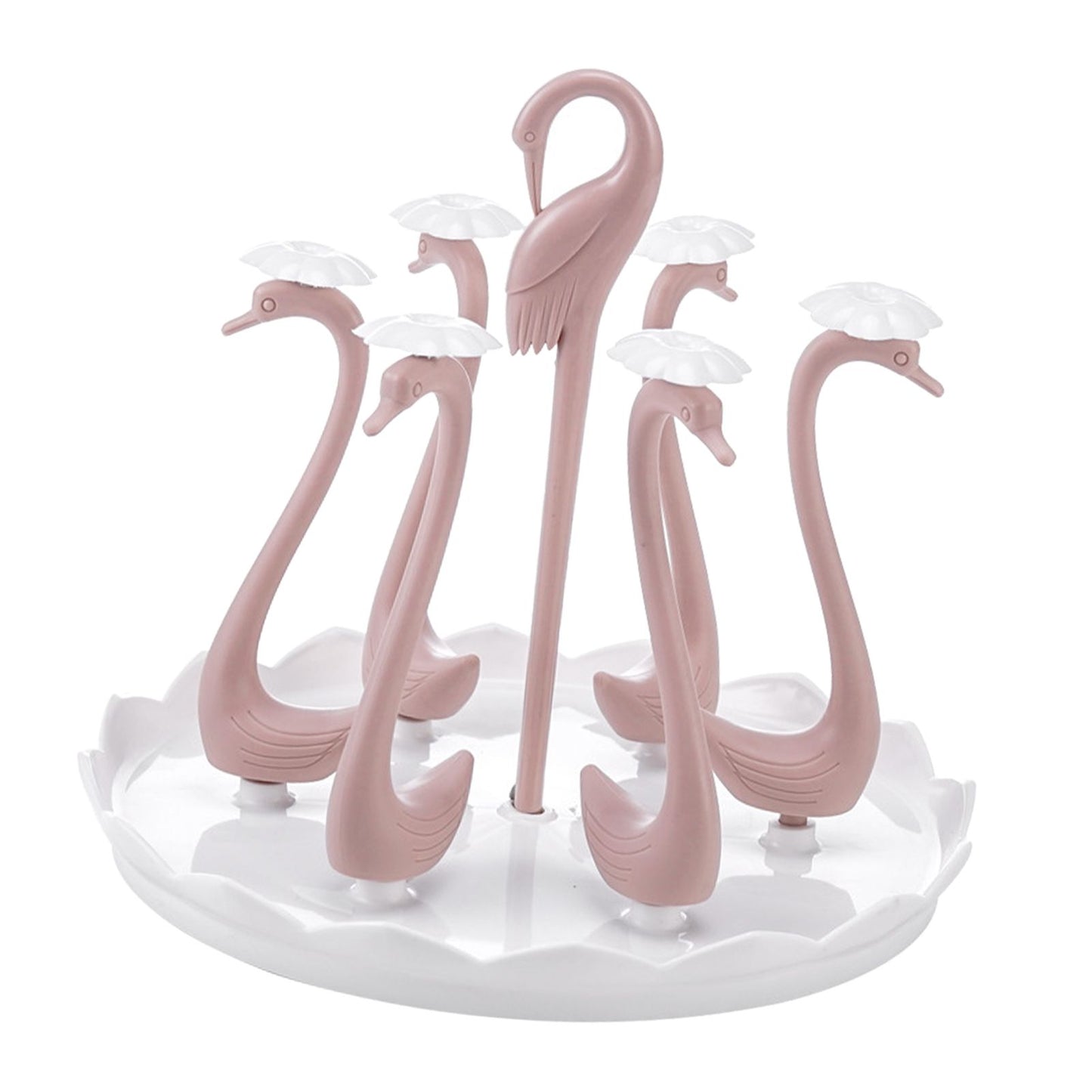 Swan Cup Holder with Rotating Drip Tray Plastic Rotatable Drinking Cup Drainer Stand Rack for Home Kitchen V1294-YM0512-3118220299413