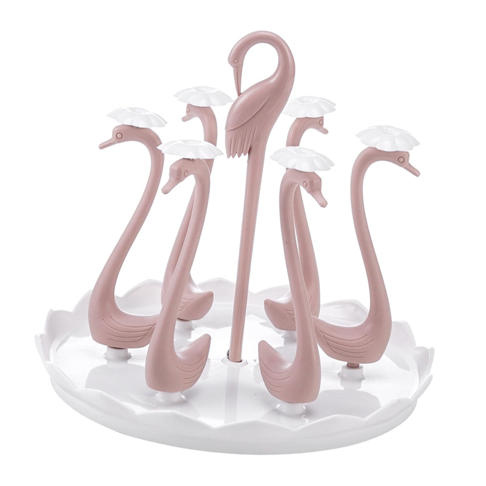 Swan Cup Holder with Rotating Drip Tray Plastic Rotatable Drinking Cup Drainer Stand Rack for Home Kitchen V1294-YM0512-3118220299413