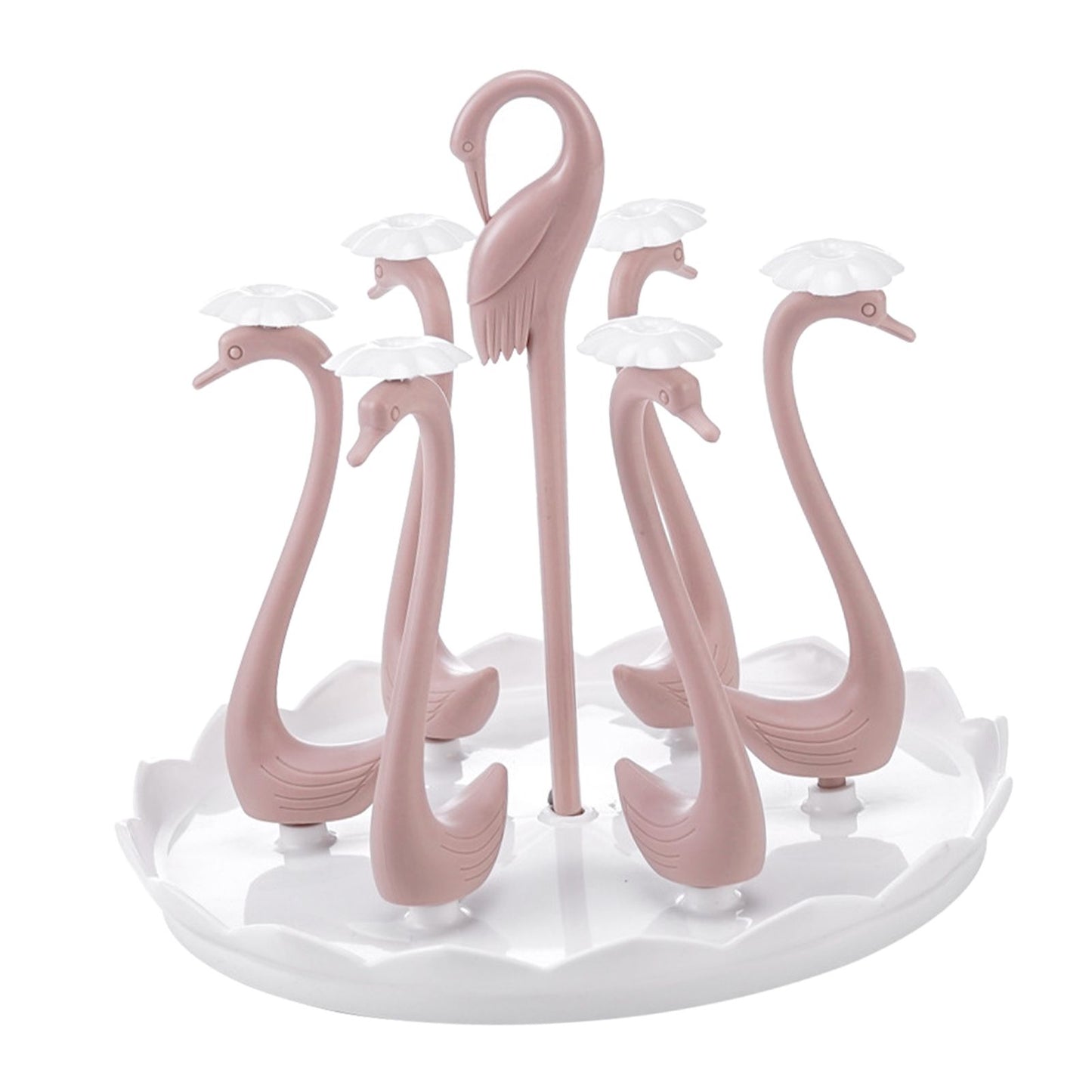 Swan Cup Holder with Rotating Drip Tray Plastic Rotatable Drinking Cup Drainer Stand Rack for Home Kitchen V1294-YM0512-3118220299413