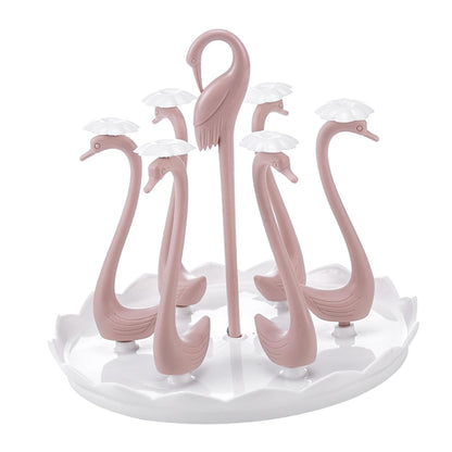 Swan Cup Holder with Rotating Drip Tray Plastic Rotatable Drinking Cup Drainer Stand Rack for Home Kitchen V1294-YM0512-3118220299413
