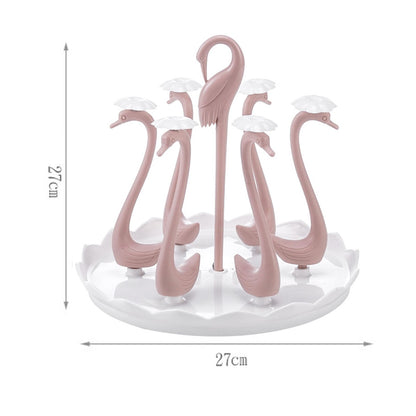 Swan Cup Holder with Rotating Drip Tray Plastic Rotatable Drinking Cup Drainer Stand Rack for Home Kitchen V1294-YM0512-3118220299413