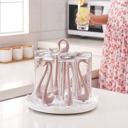 Swan Cup Holder with Rotating Drip Tray Plastic Rotatable Drinking Cup Drainer Stand Rack for Home Kitchen V1294-YM0512-3118220299413