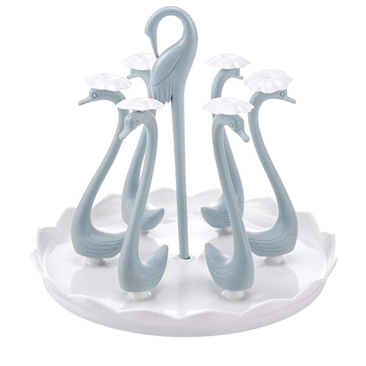 Swan Cup Holder with Rotating Drip Tray Plastic Rotatable Drinking Cup Drainer Stand Rack for Home Kitchen V1294-YM0512-3118220299414