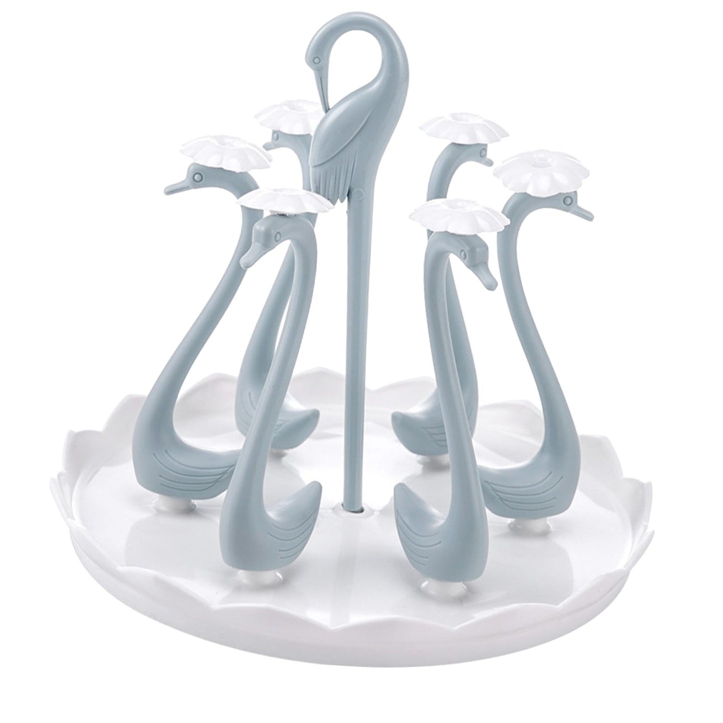 Swan Cup Holder with Rotating Drip Tray Plastic Rotatable Drinking Cup Drainer Stand Rack for Home Kitchen V1294-YM0512-3118220299414