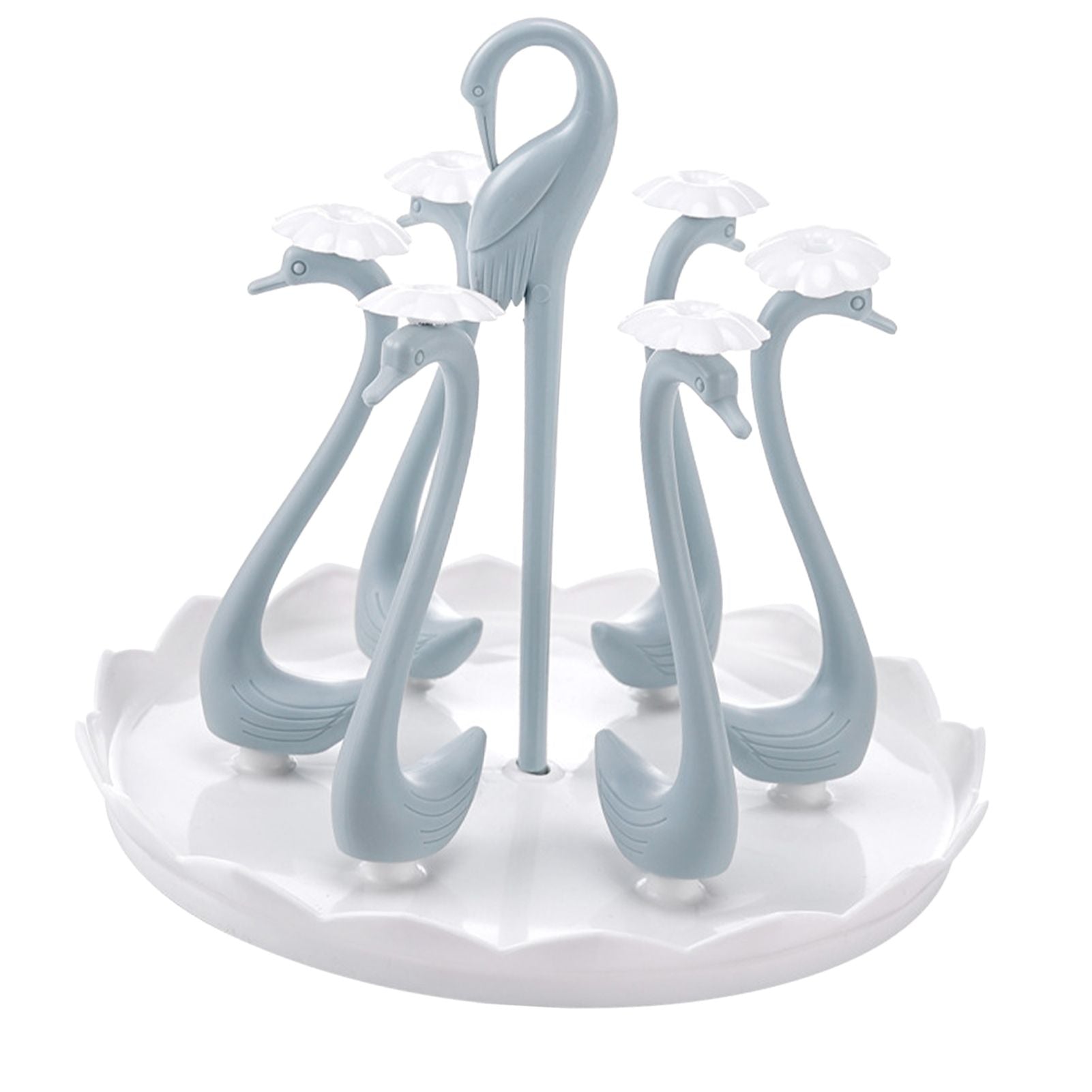 Swan Cup Holder with Rotating Drip Tray Plastic Rotatable Drinking Cup Drainer Stand Rack for Home Kitchen V1294-YM0512-3118220299414