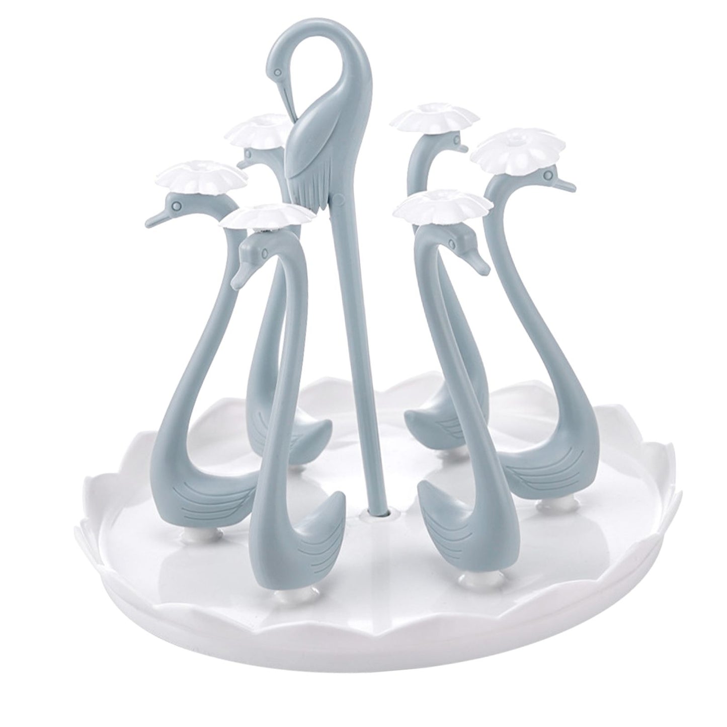 Swan Cup Holder with Rotating Drip Tray Plastic Rotatable Drinking Cup Drainer Stand Rack for Home Kitchen V1294-YM0512-3118220299414