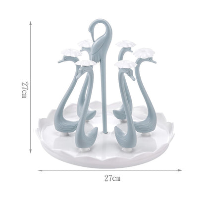 Swan Cup Holder with Rotating Drip Tray Plastic Rotatable Drinking Cup Drainer Stand Rack for Home Kitchen V1294-YM0512-3118220299414