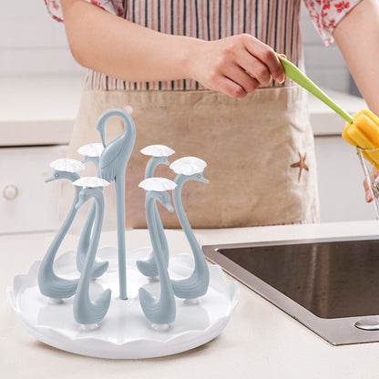 Swan Cup Holder with Rotating Drip Tray Plastic Rotatable Drinking Cup Drainer Stand Rack for Home Kitchen V1294-YM0512-3118220299414