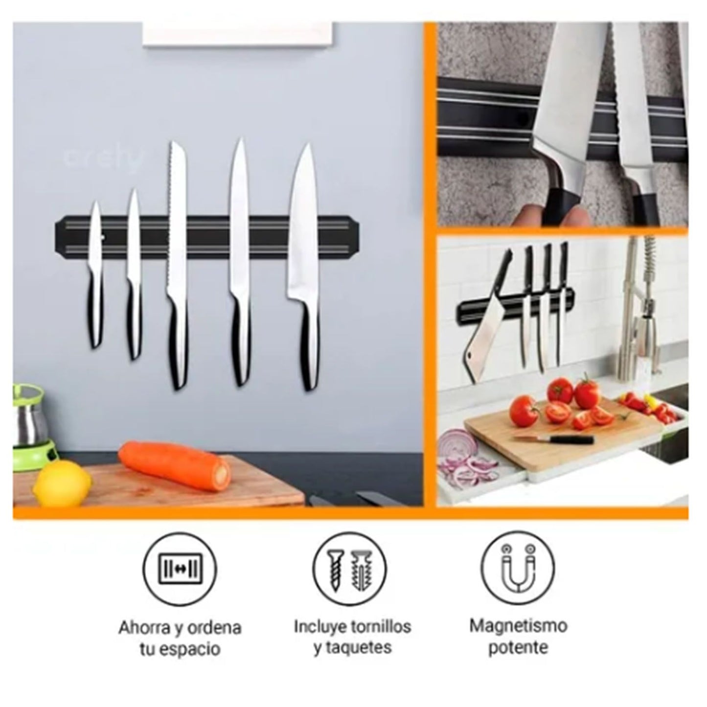 Magnetic Knife Holder Modern Simple Design Multi Use Wall Mount Knife Strip 38cm V1294-YM0512-3118220300211