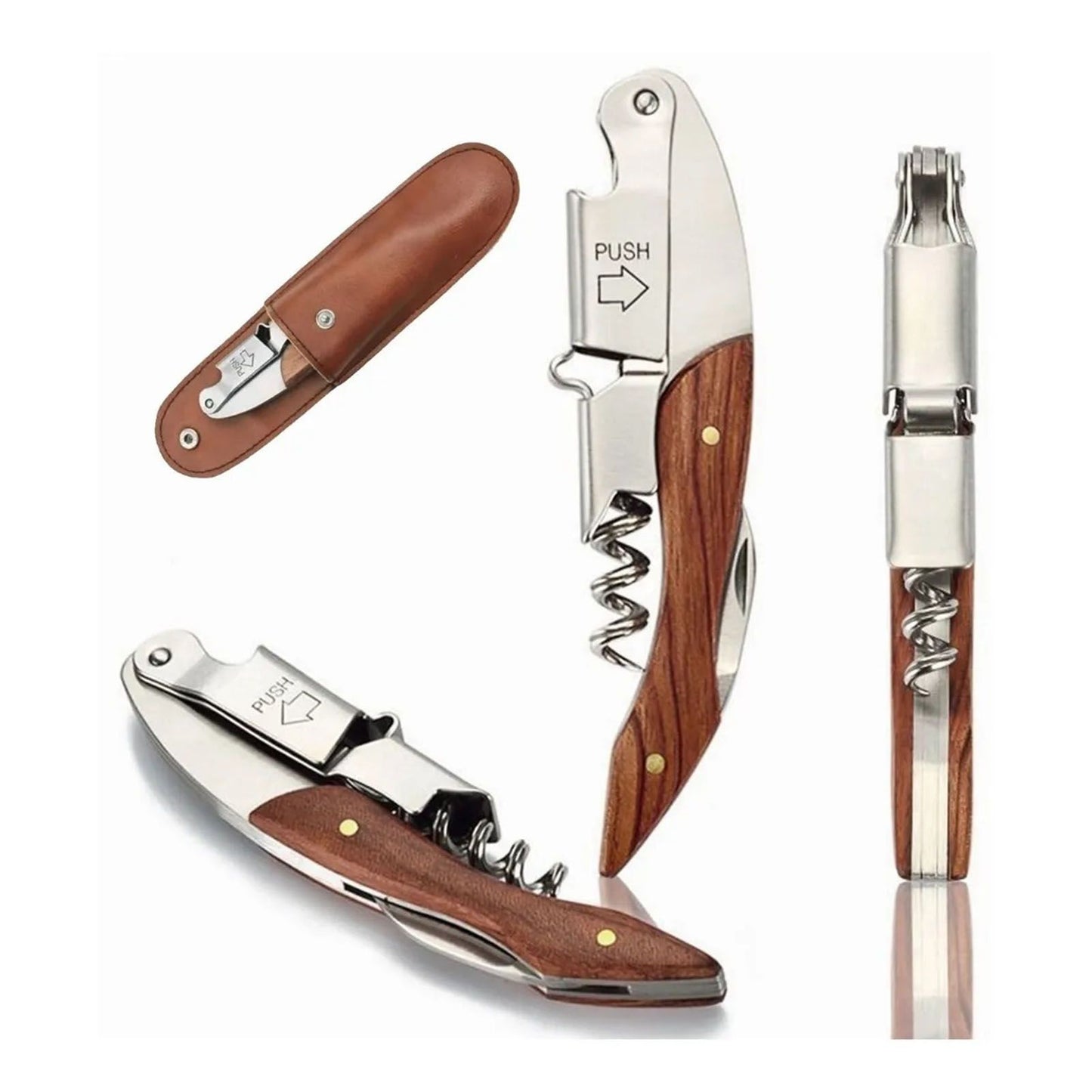 Wine Bottle Opener Corkscrew Stainless Steel Wood Easy Grip Portable Tool for Home V1294-YM0512-3118220301411