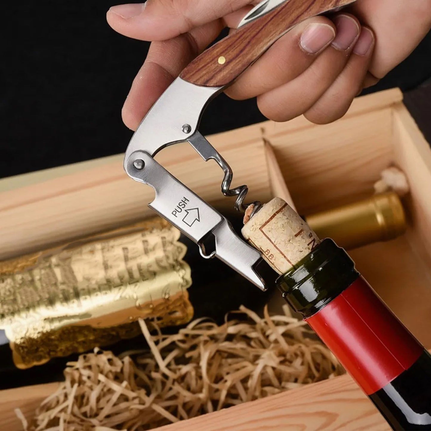 Wine Bottle Opener Corkscrew Stainless Steel Wood Easy Grip Portable Tool for Home V1294-YM0512-3118220301411