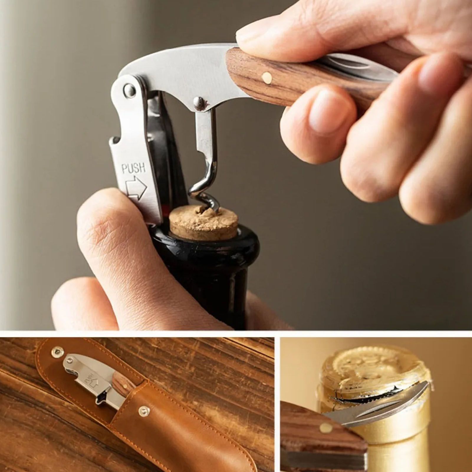 Wine Bottle Opener Corkscrew Stainless Steel Wood Easy Grip Portable Tool for Home V1294-YM0512-3118220301411