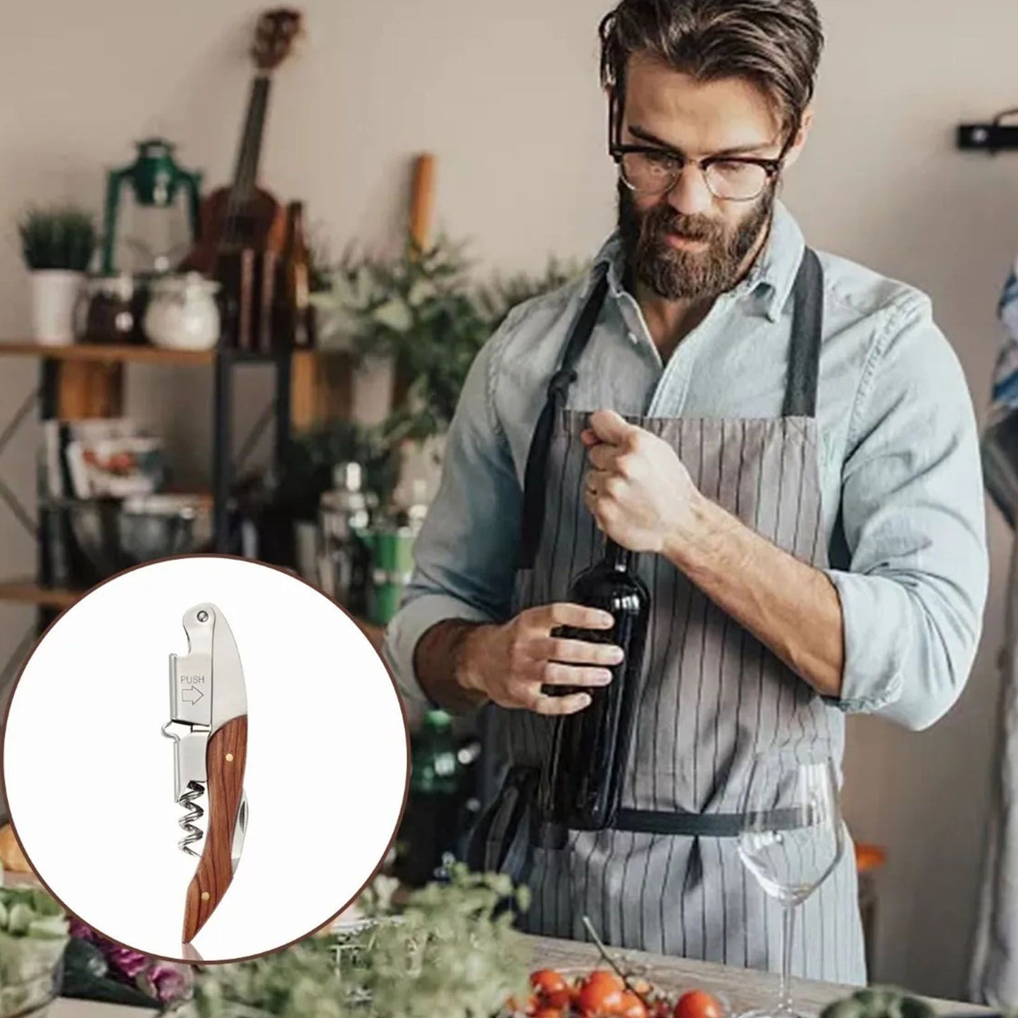 Wine Bottle Opener Corkscrew Stainless Steel Wood Easy Grip Portable Tool for Home V1294-YM0512-3118220301411