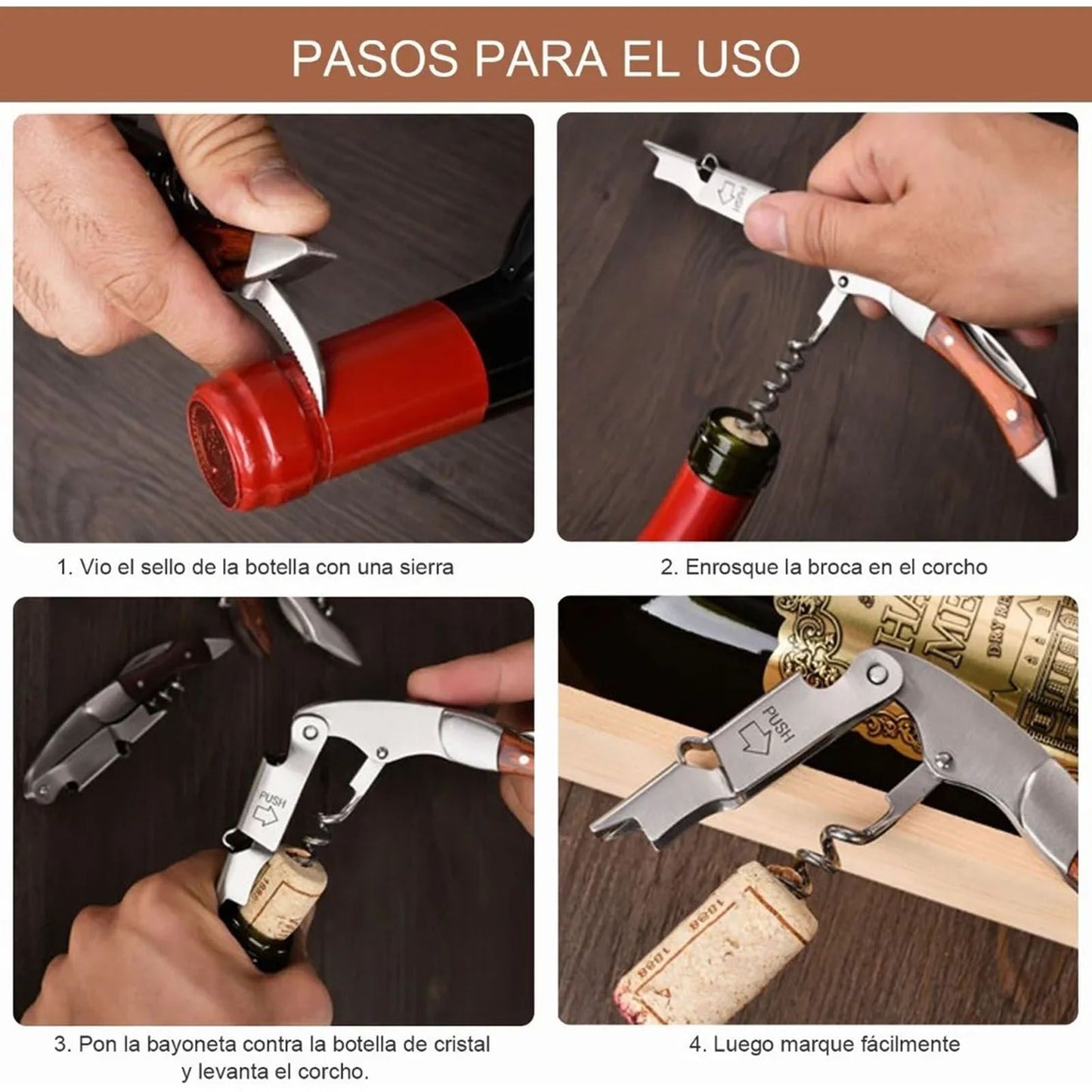 Wine Bottle Opener Corkscrew Stainless Steel Wood Easy Grip Portable Tool for Home V1294-YM0512-3118220301411