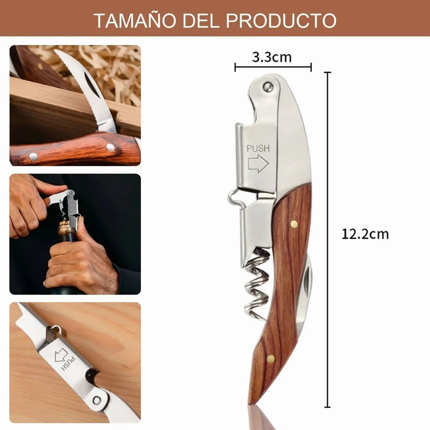 Wine Bottle Opener Corkscrew Stainless Steel Wood Easy Grip Portable Tool for Home V1294-YM0512-3118220301411