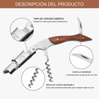 Wine Bottle Opener Corkscrew Stainless Steel Wood Easy Grip Portable Tool for Home V1294-YM0512-3118220301411
