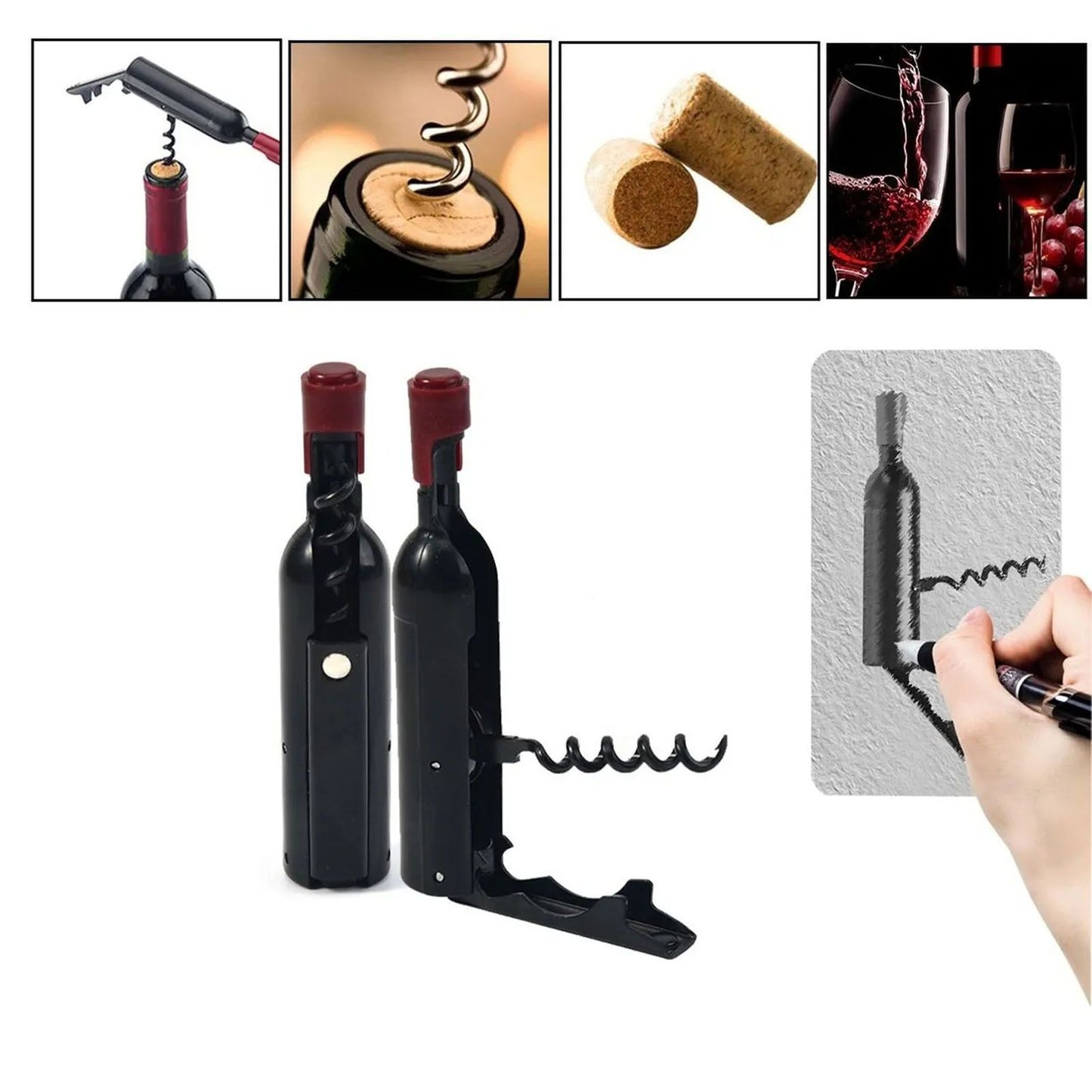 Wine Opener Black Multifunctional Magnet Design Portable Stainless Steel Wine Opener V1294-YM0512-3118220301611