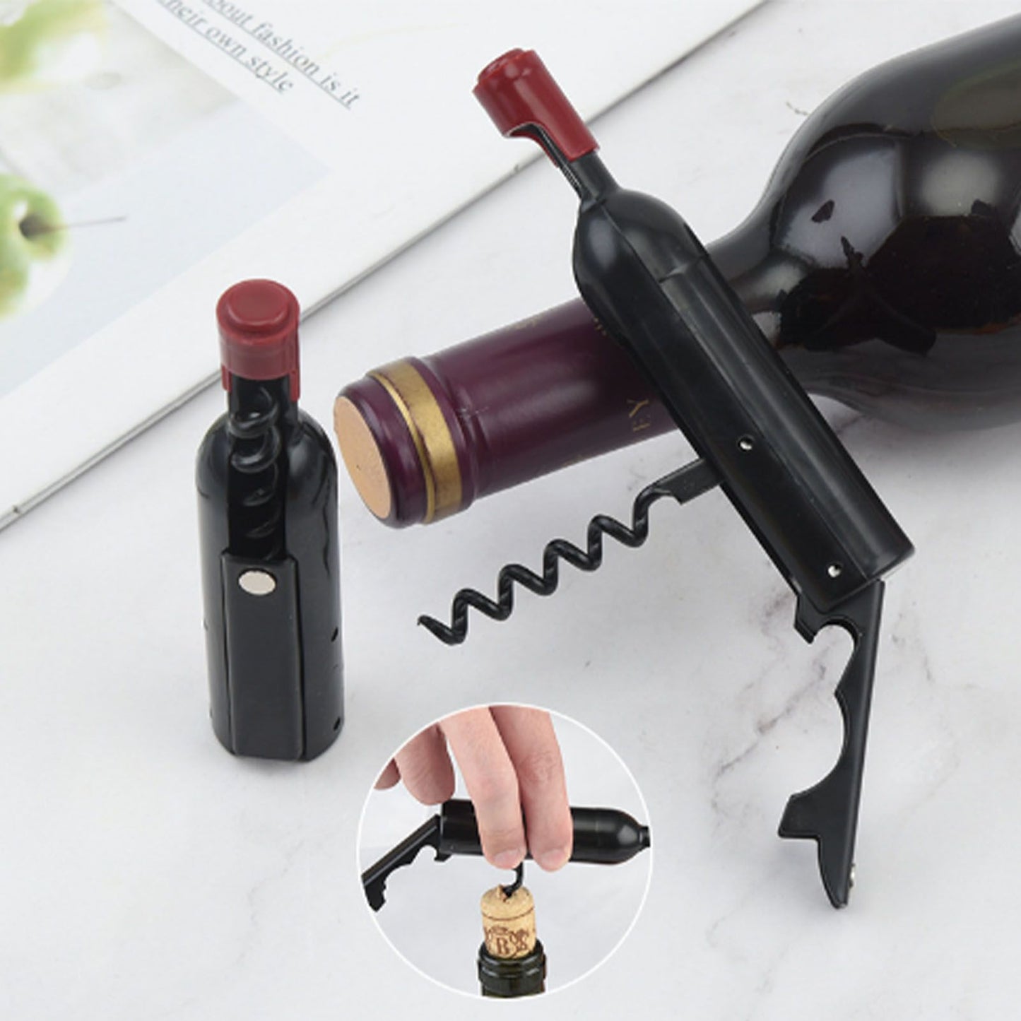 Wine Opener Black Multifunctional Magnet Design Portable Stainless Steel Wine Opener V1294-YM0512-3118220301611