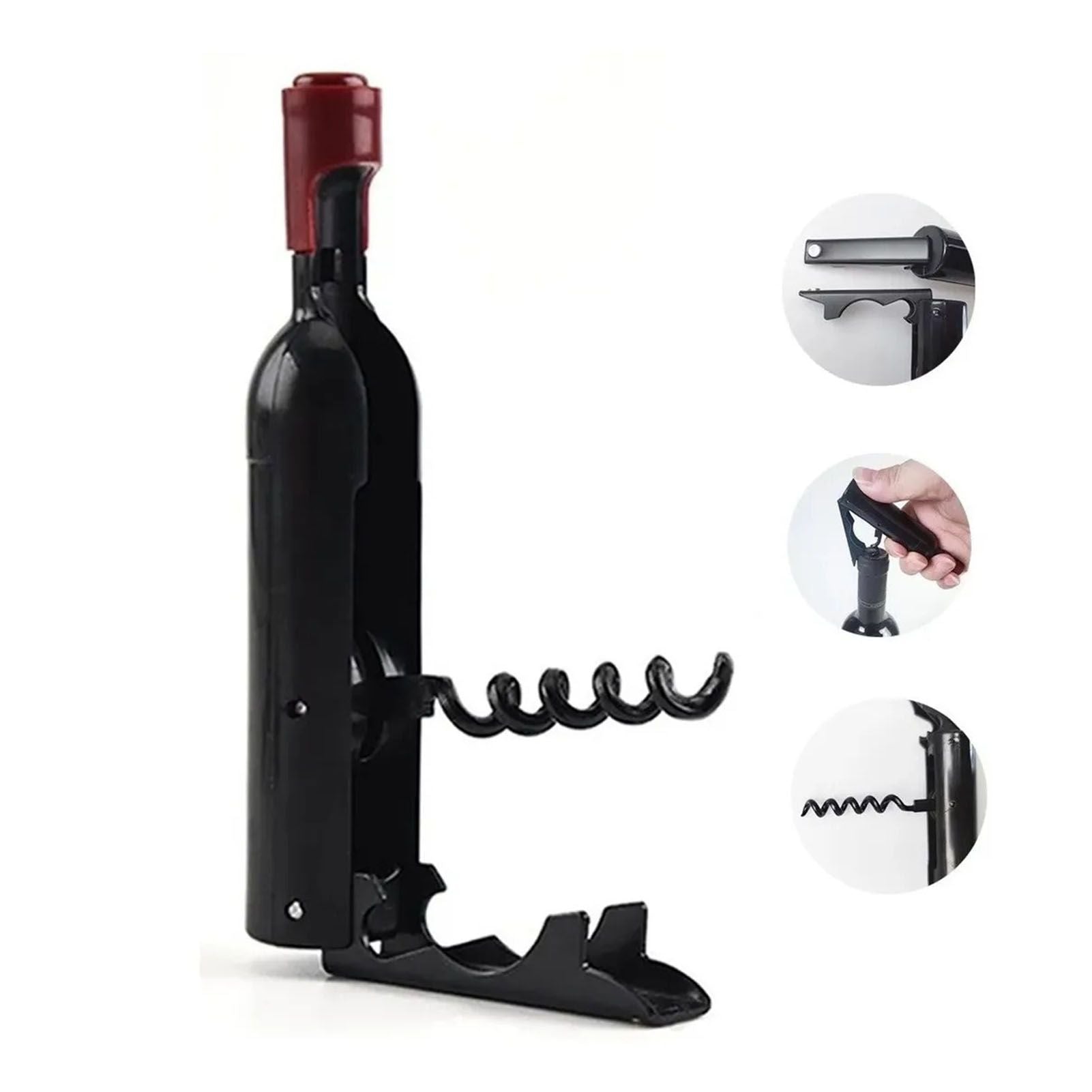 Wine Opener Black Multifunctional Magnet Design Portable Stainless Steel Wine Opener V1294-YM0512-3118220301611