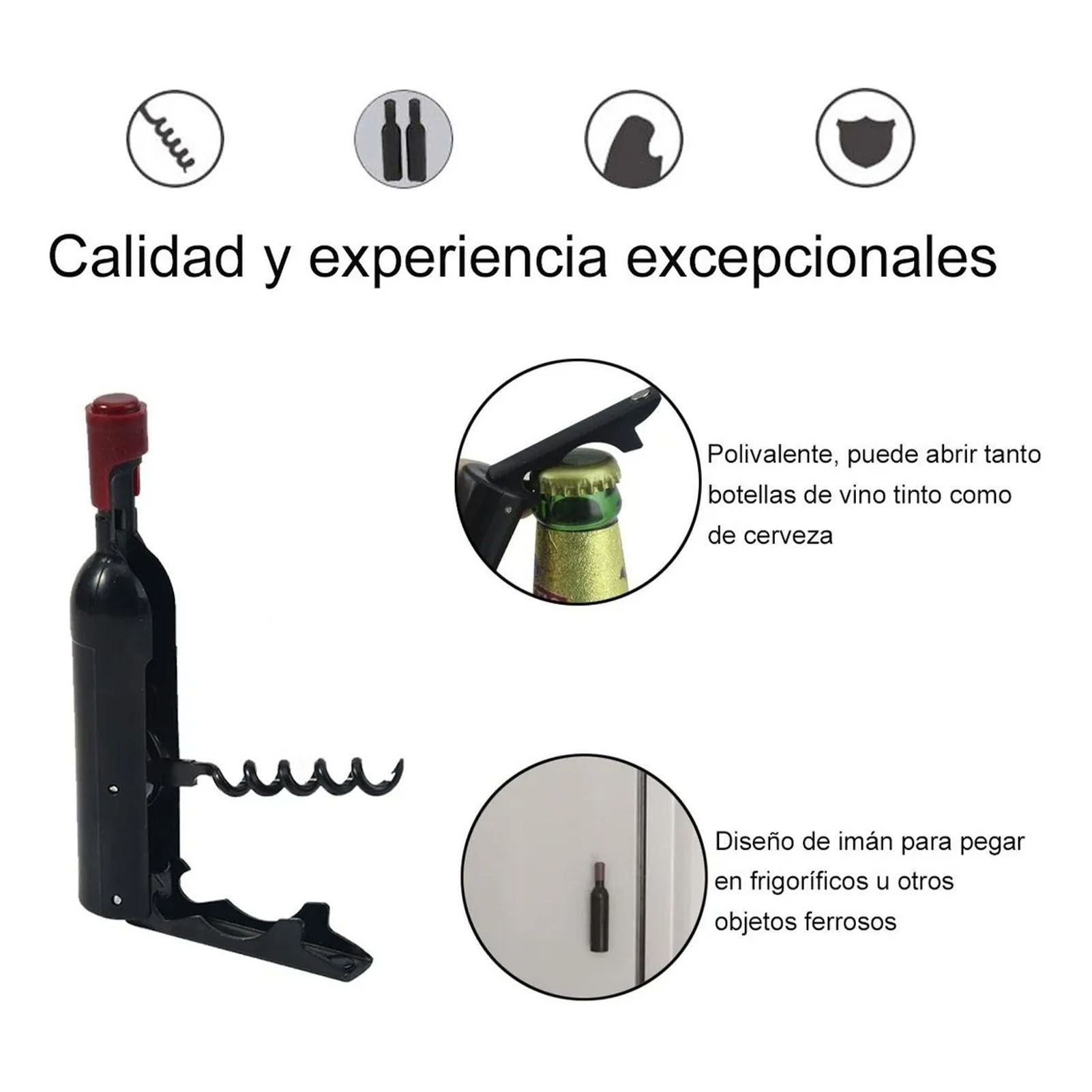 Wine Opener Black Multifunctional Magnet Design Portable Stainless Steel Wine Opener V1294-YM0512-3118220301611