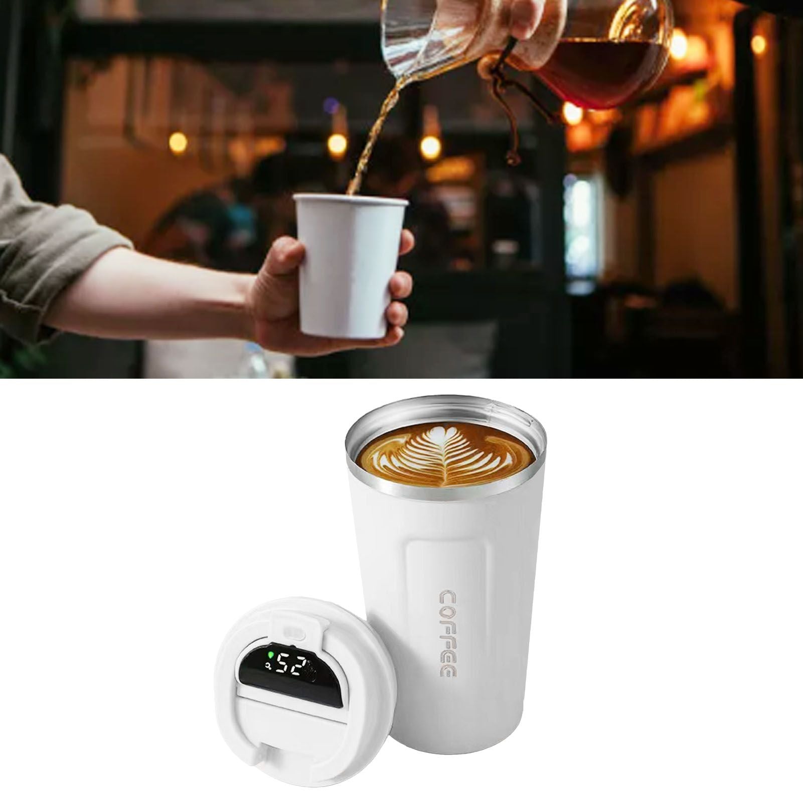 Smart Temperature Display Coffee Cup Portable 304 Stainless Steel Insulation Cup Simple Style Pure Color V1294-YM0512-3118220302011