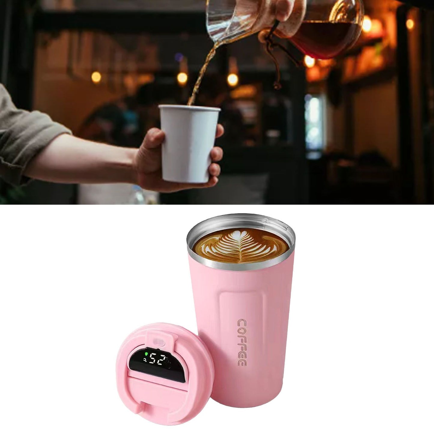 Smart Temperature Display Coffee Cup Portable 304 Stainless Steel Insulation Cup Simple Style Pure Color V1294-YM0512-3118220302020