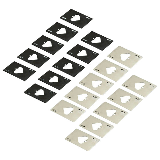 20 Pcs Poker Card Bottle Opener Beer Openers Stainless Steel Black Silver Cup Mat for Wallet Gifts V1294-YM0512-3118220303411